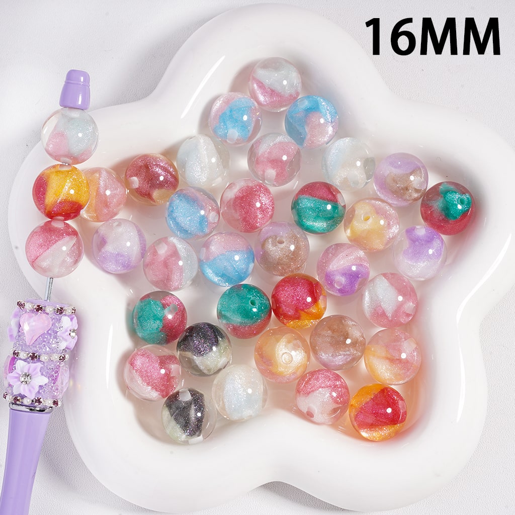 Glittery Acrylic Beads with Double Colors, Translucent Color, Random Mix, 16MM