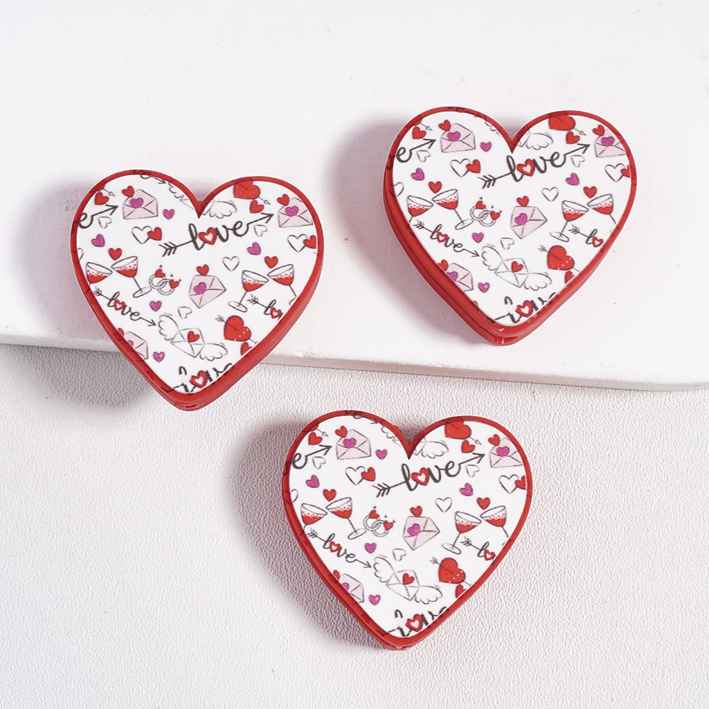 Silicone Focal Beads Text "Love" in Valentine's Day Style, with Envelope Wine Glass Rings, Heart Shape