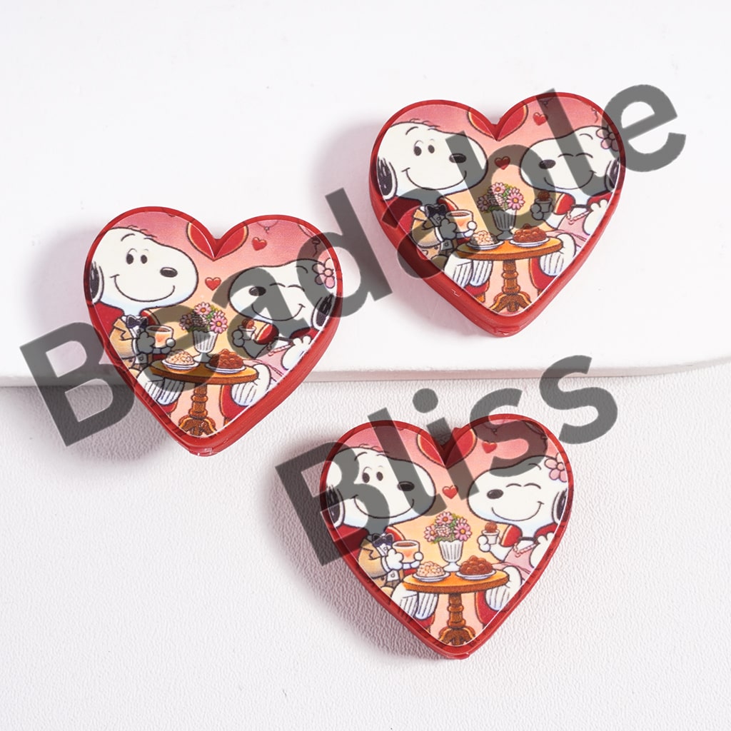 Silicone Focal Beads Two Cute Dog Character on Date Valentine's Day Theme, Heart Shape