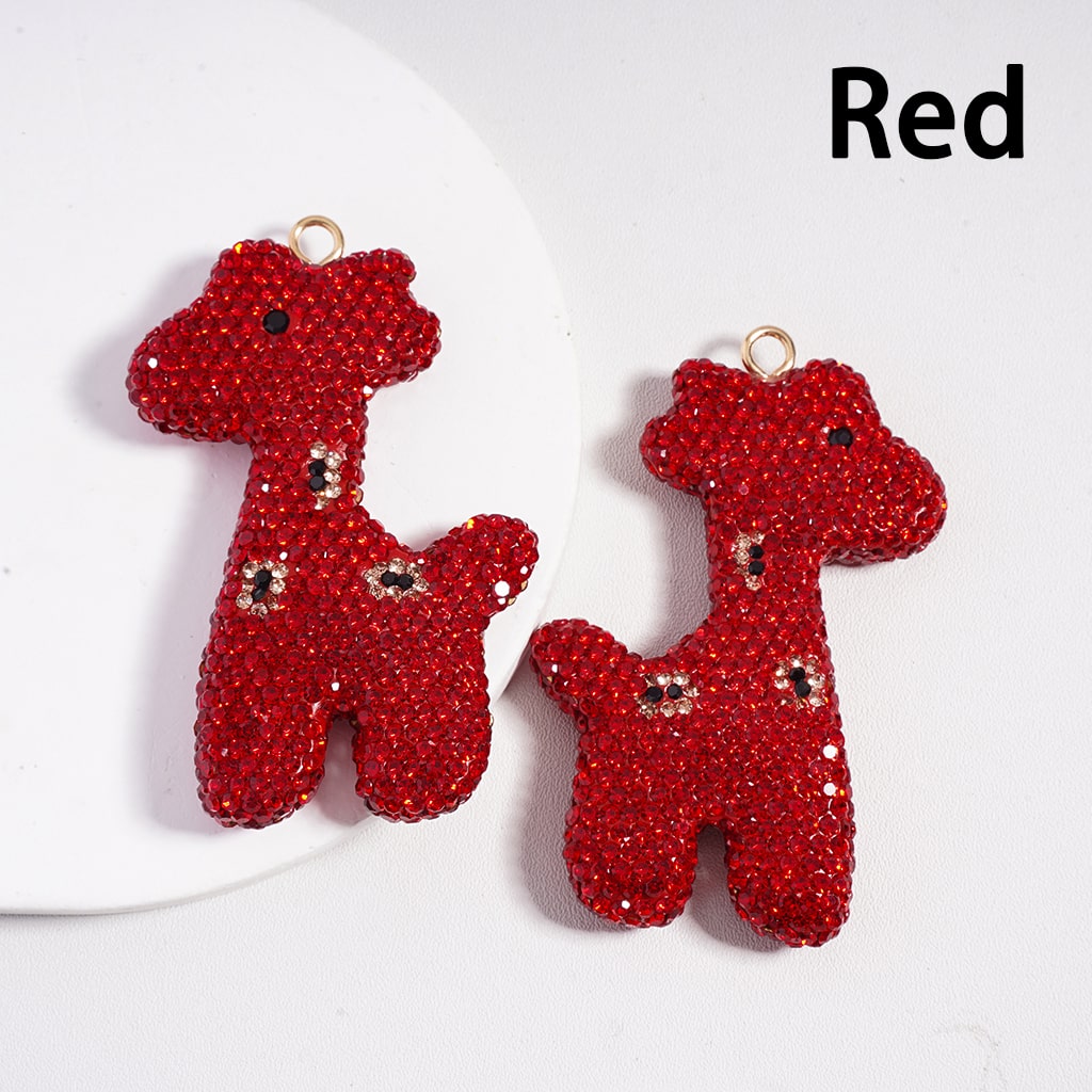 Clay Keychain Pendant, Giraffe Shape with Various Colors Rhinestones, Jewelry Accessories, 50*72MM