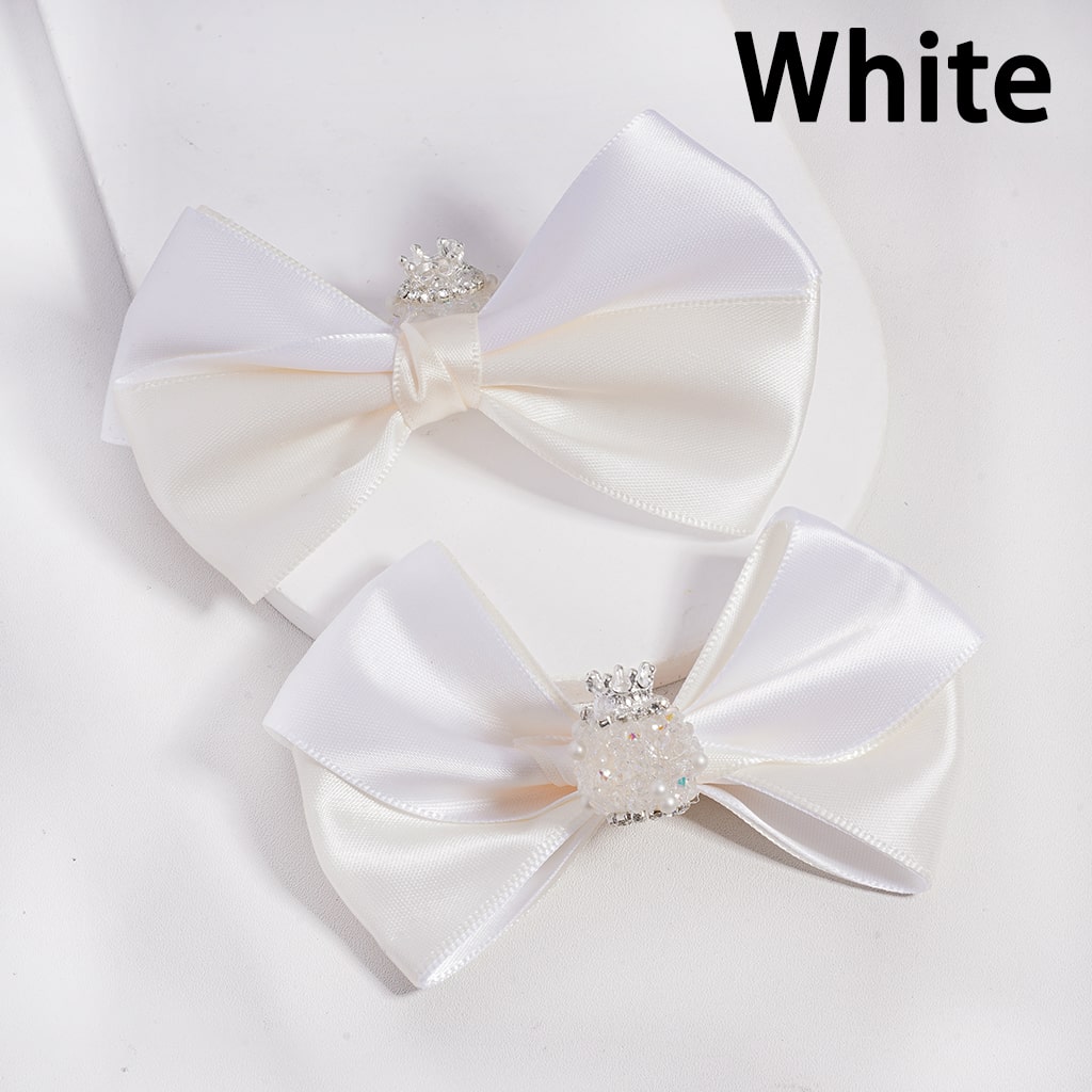 Sugar Acrylic Beads with Fancy Silver Crown & Fabric Bowties, White Pearls and Rhinestones