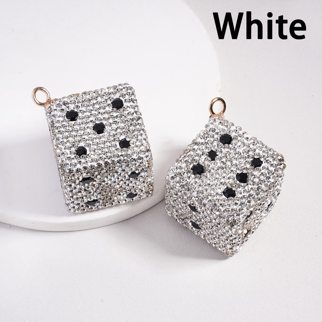 Clay Keychain Pendant, Large-Sized Dice with Black & Clear Rhinestones, Jewelry Accessories, Multi-Color, 30*30MM