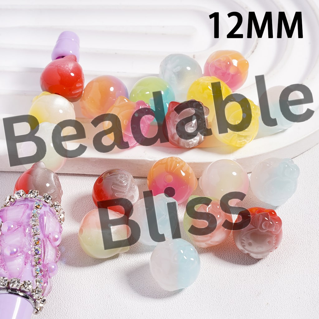 Glittery Acrylic Beads Cat Eye Style Double Colors Ombre Cute Cat, Semi-Clear Color, 12MM, Random Mix