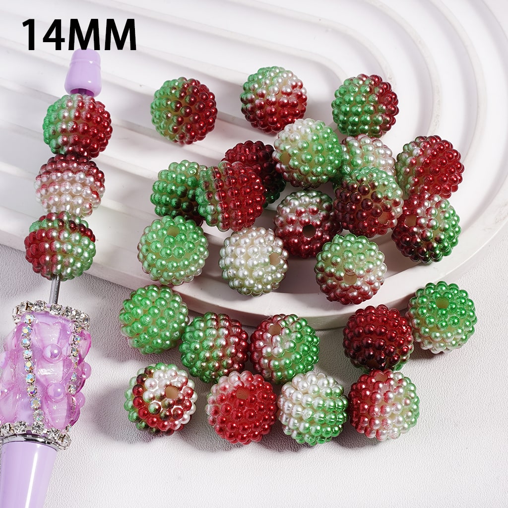 Bumpy Acrylic Beads in Bayberry Christmas Style, Size 14MM, Ombre Color Red & Green