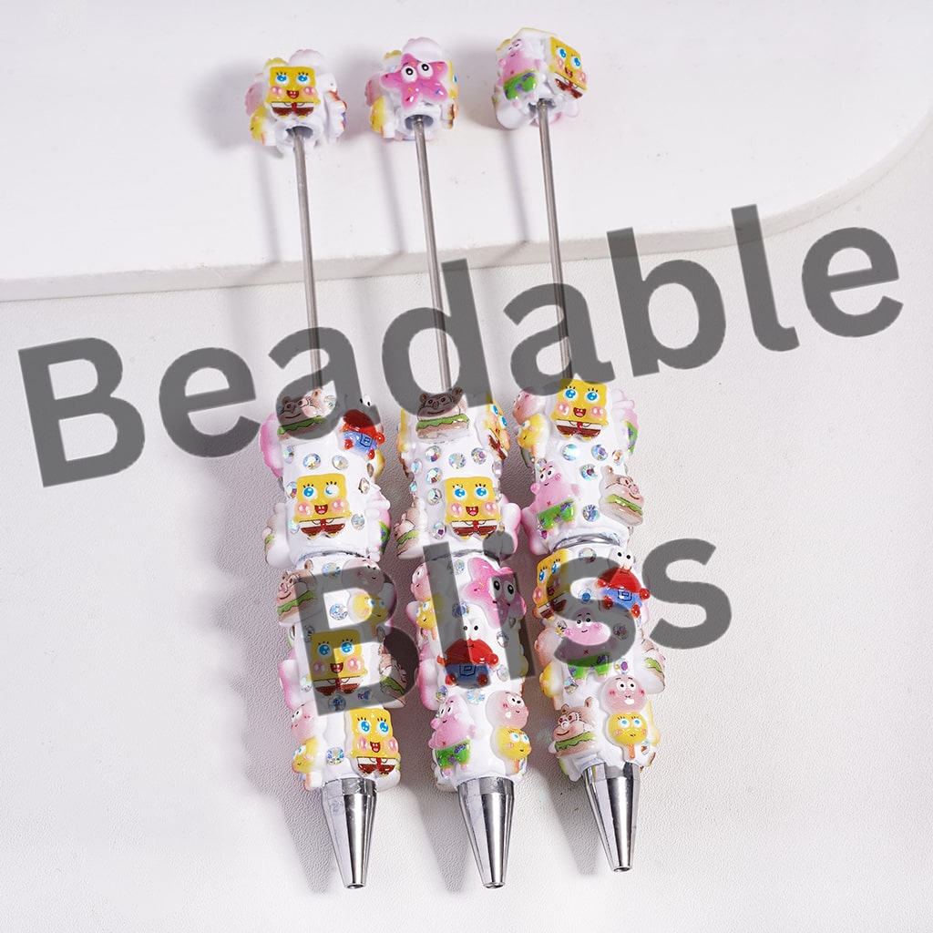 Beadable Clay Pen with Cute Sponge Baby Series and AB Rhinestones, Random Mix