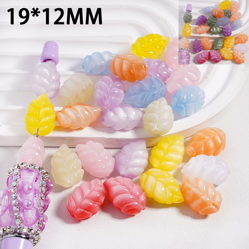 Acrylic Beads Color Changing Cat Eye Style Leaf Shape, 19*12MM, Multi-Color, Random Mix