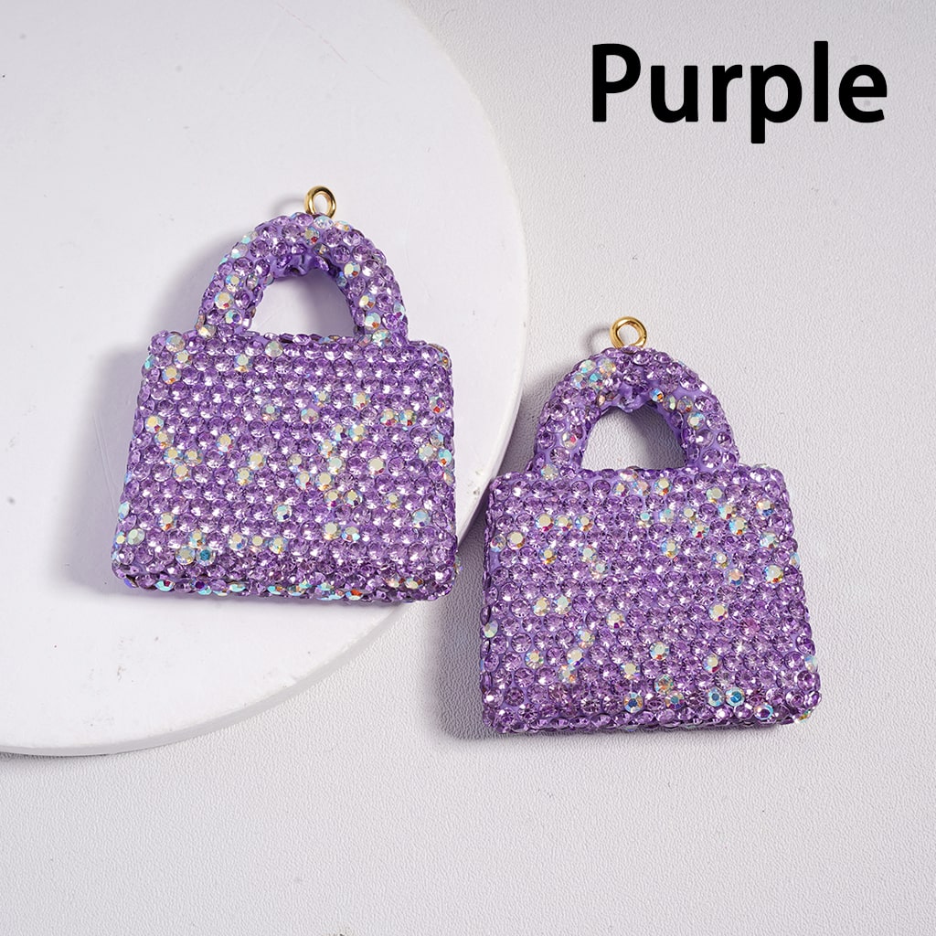 Clay Keychain Pendant Large-Sized Bag, Jewelry Accessories with Rhinestones, 40*51MM, Multi-Color