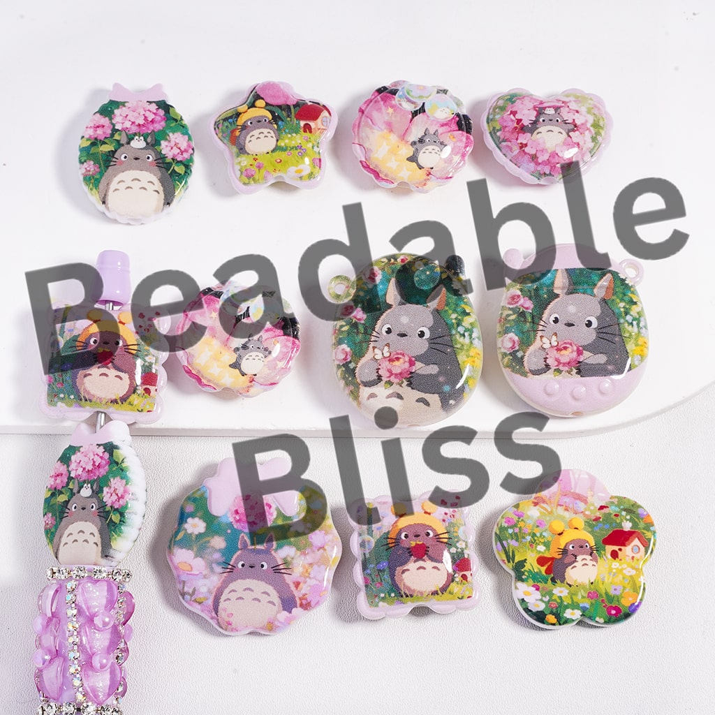 Acrylic Beads Pendant Japanese Chinchilla Character Series Double Side Prints, Various Designs & Shapes, Random Mix