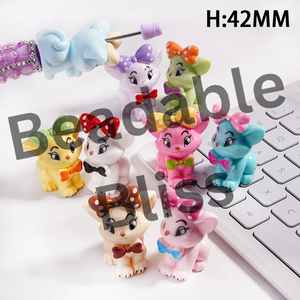 Acrylic Beads Beautiful Cat Character Series with Bowties, Height 24MM, Multi-Color, Random Mix