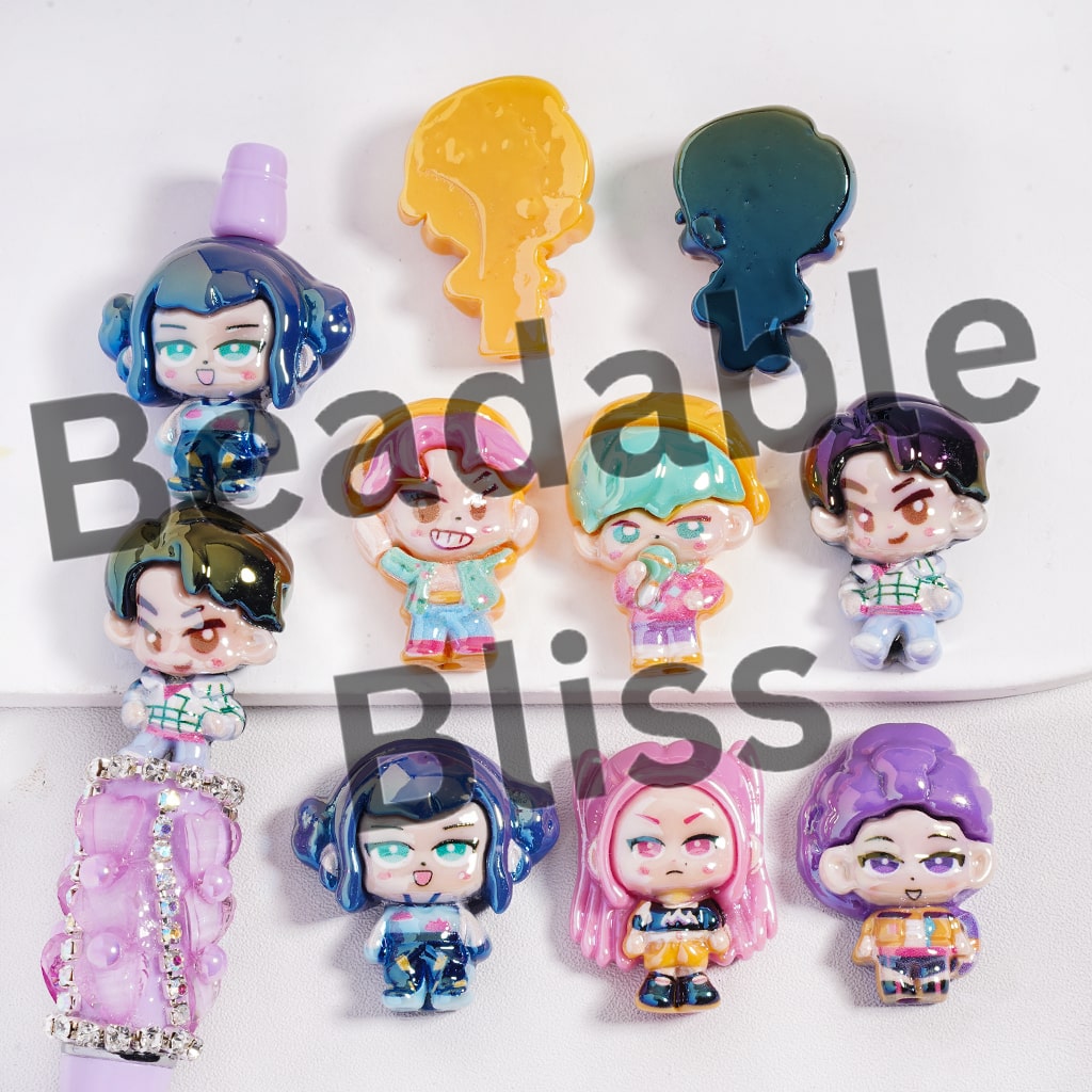 Acrylic Beads VU Coating Cute Girl and Boy Groups Series, Random Mix