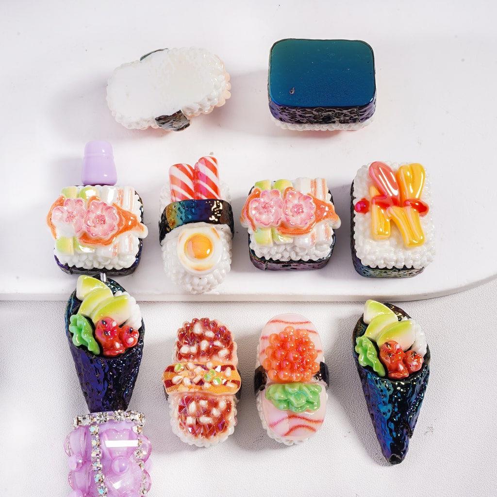 Acrylic Beads UV Coating Sushi Series in Various Designs, Random Mix