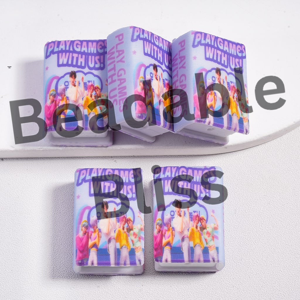 Silicone Focal Beads 3D Mini Book with Text "Play Games With Us" Handsome Boys Group