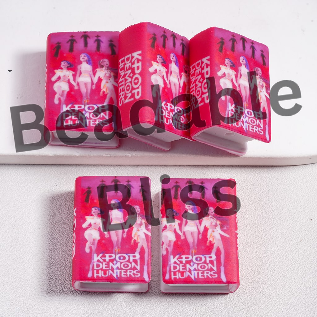 Silicone Focal Beads 3D Mini Book with Beautiful Girls Group on Red Background