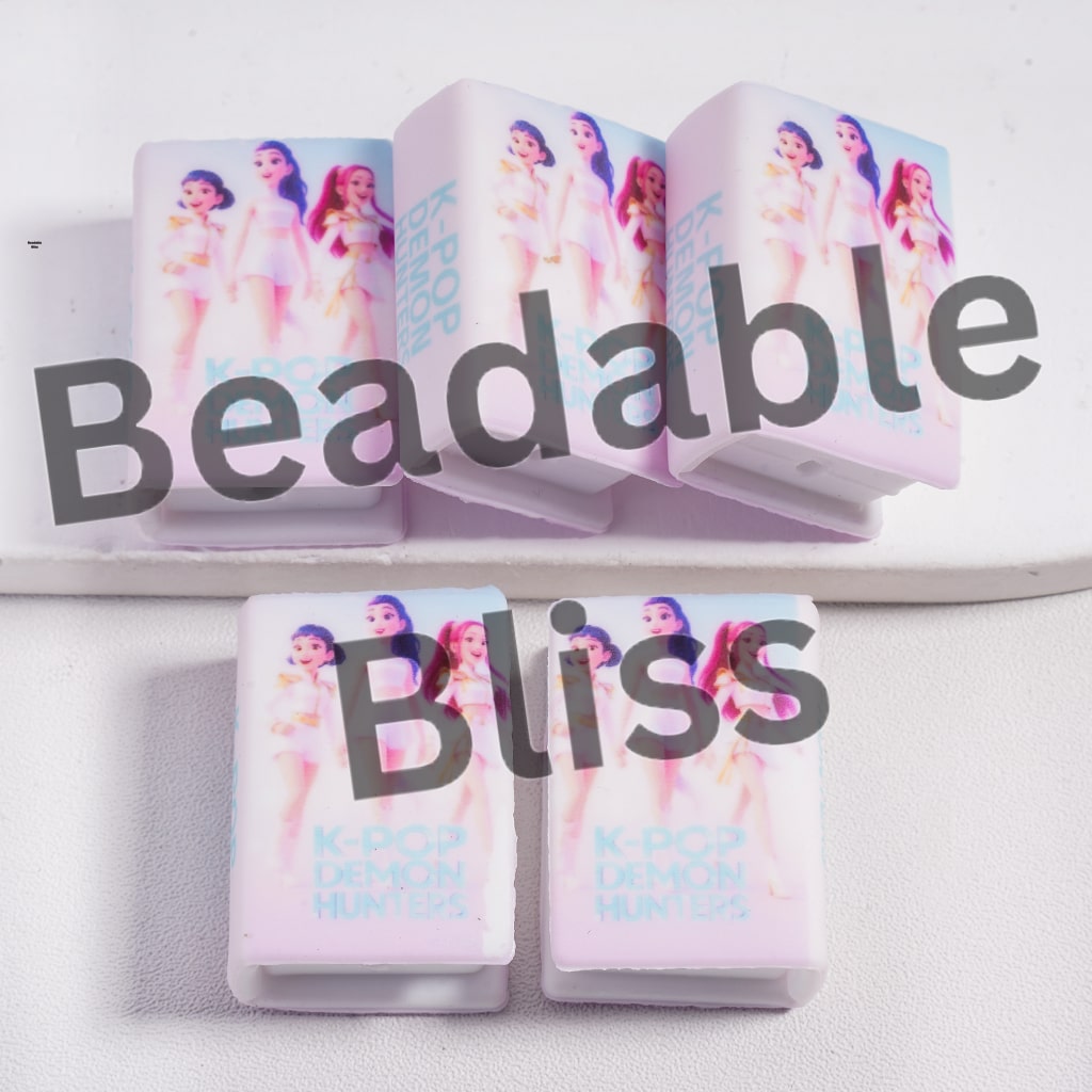 Silicone Focal Beads 3D Mini Book with Beautiful Girls Group Wear Light-Colored Clothes on White Background