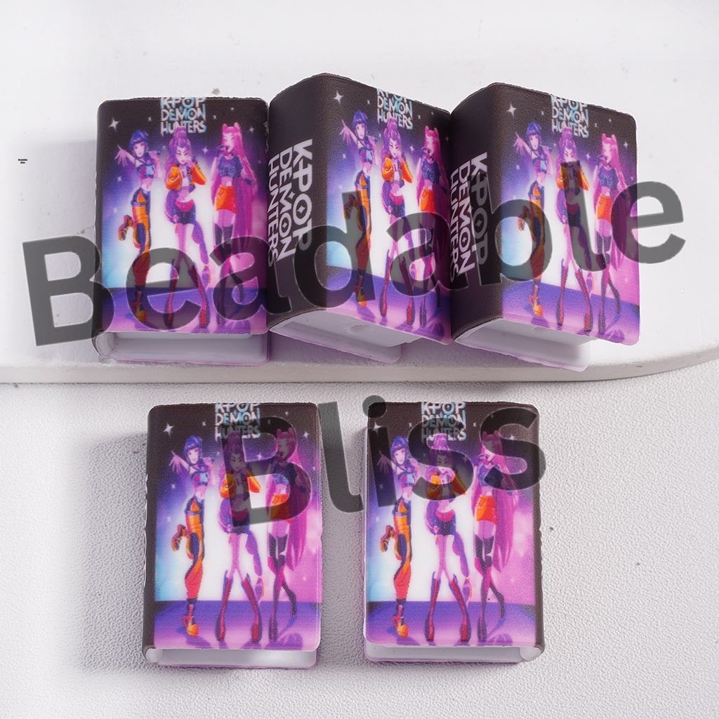 Silicone Focal Beads 3D Mini Book with Singing Girls Group on Purple-Black Background