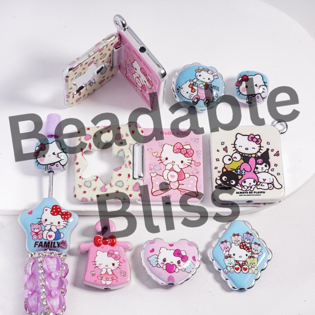 Acrylic Beads Pendant Cute Cat Character in Various Shapes Blue-Purple Theme, Random Mix