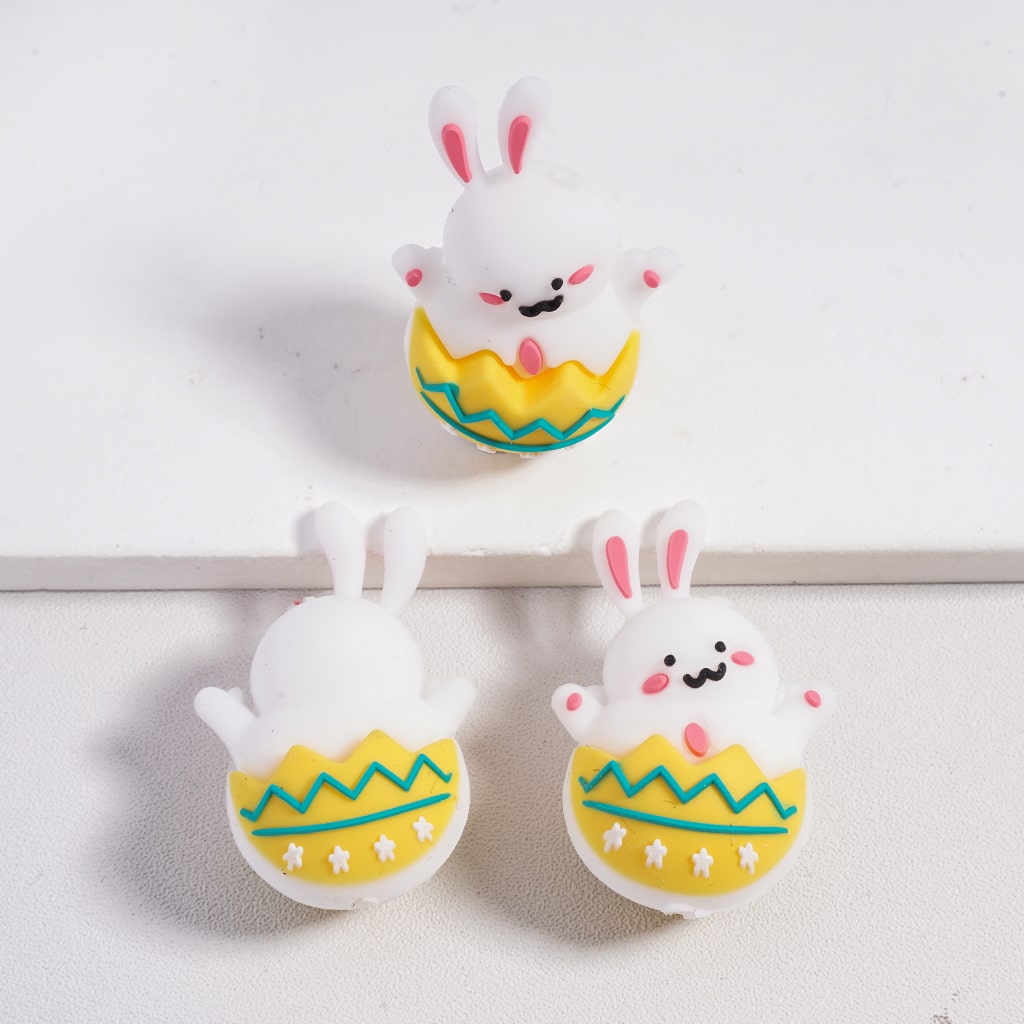 Silicone Focal Beads 3D Hatched Lovely Rabbit Easter Theme White Bunny