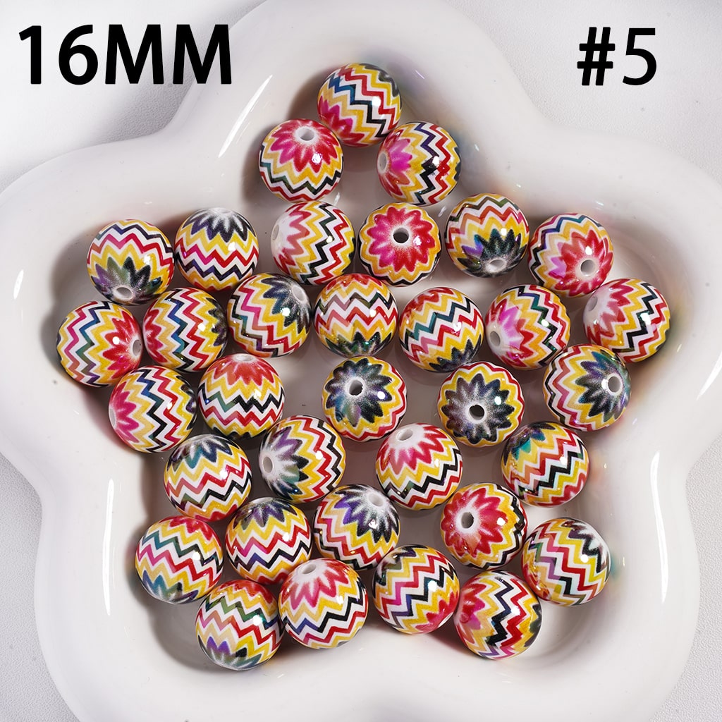 Acrylic Beads with Wave Stripes Prints Easter Theme, 16MM, Multi-Color