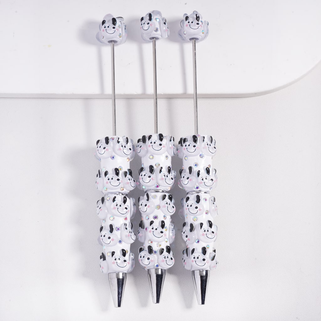 Beadable Clay Pens Lovely and Smiling Dog Head with Black Ears and AB Rhinestones