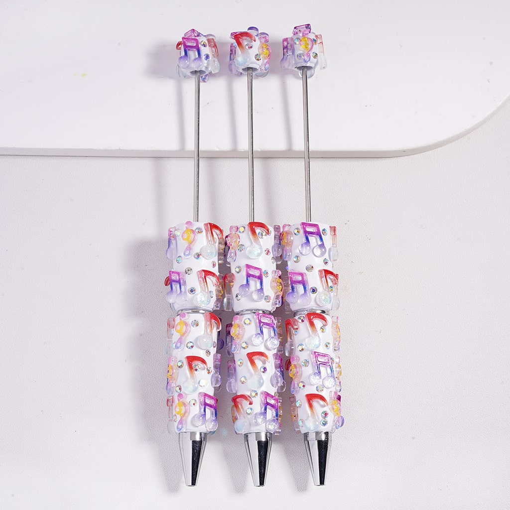 Beadable Clay Pens Ombre Color Musical Notes with Glitter and AB Rhinestones
