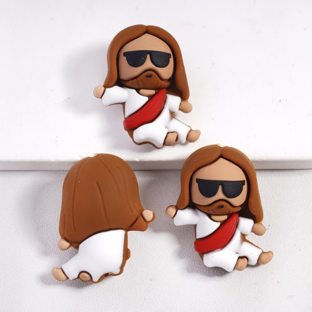 Silicone Focal Beads 3D Fashionable Jesus with Black Sunglass