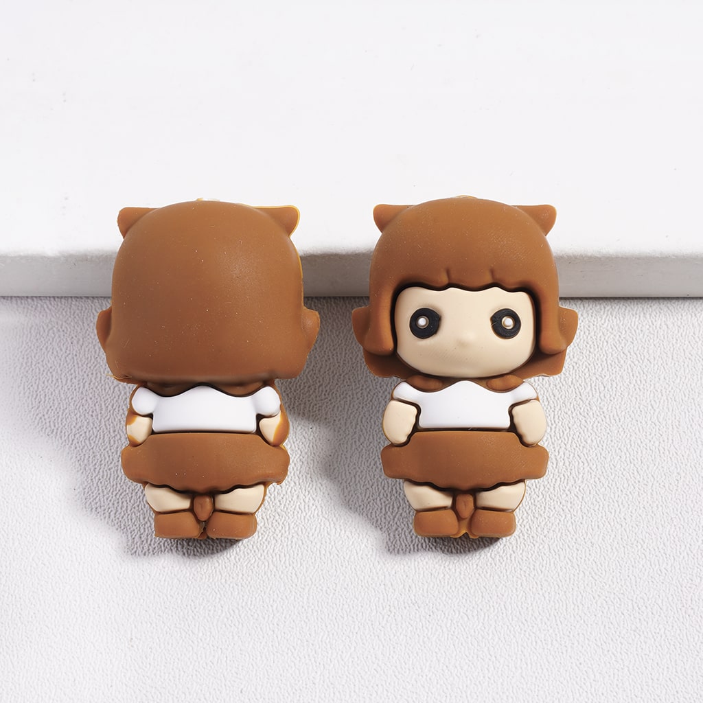 Silicone Focal Beads 3D Cute Baby Girl with Brown Hair and Cat Ears