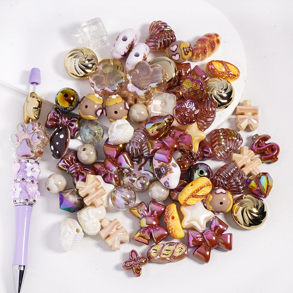 Acrylic Beads with UV Coating and Dazzling Warm Color Series in Various Shapes, Random Mix (Please Read the Description)