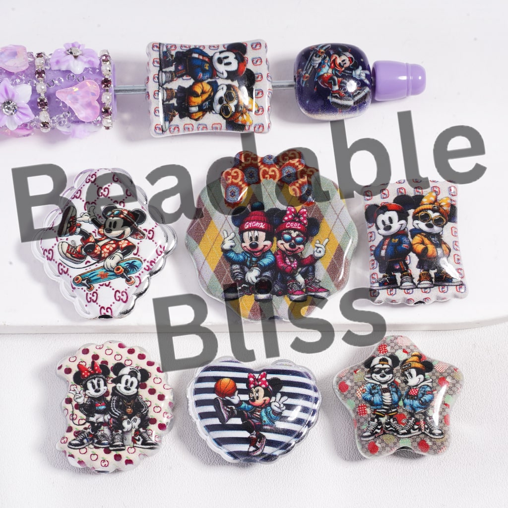 Acrylic Beads Cool Girl and Boy Mouse Character Series, Random Mix