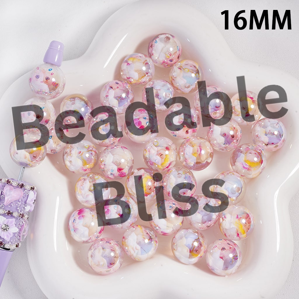 Acrylic Beads with UV Coating Cute Baby Character Embedded Inside Bead, 16MM, Semi-Clear, Random Mix