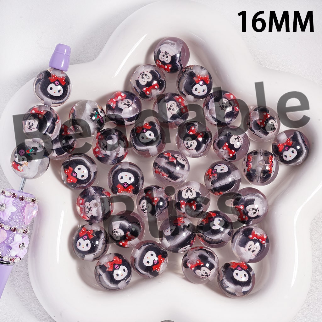 Acrylic Beads Adorable Characters Embedded Inside Bead, 16MM, Semi-Clear Color, Random Mix
