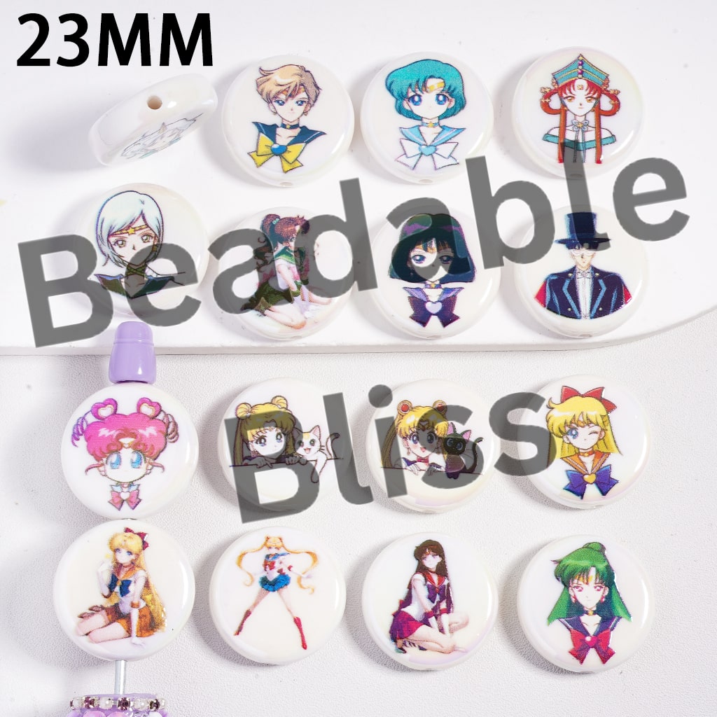 Acrylic Beads UV Coating Magical Girl Character Series, 23MM, Random Mix