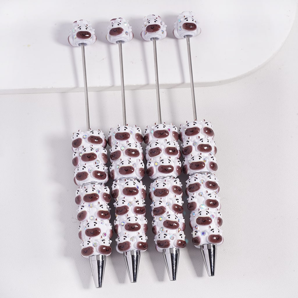 Beadable Clay Pens with Cute Baby Cow Calf Head and AB Rhinestones