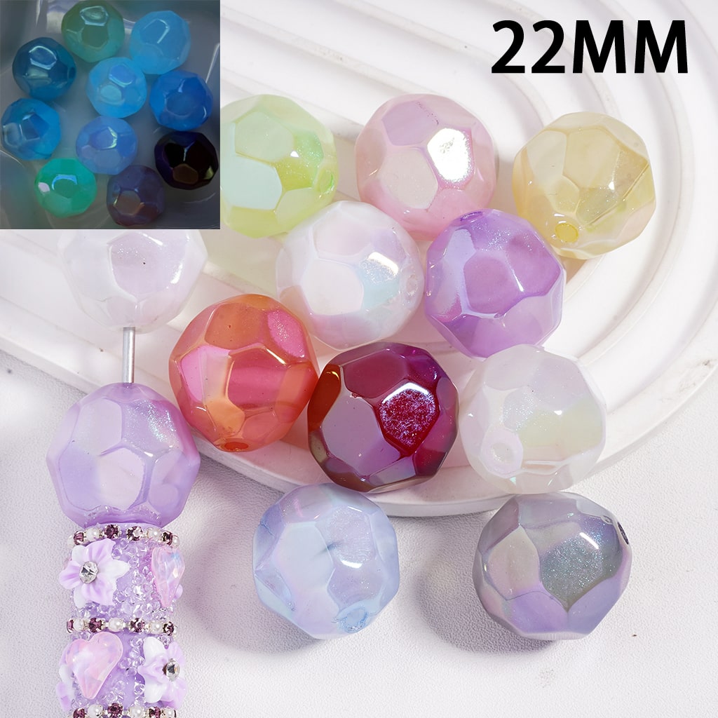 Acrylic Beads Luminous Soccer Ball Shape with Cloud and Glitter, 22MM, Multi-Color, Random Mix