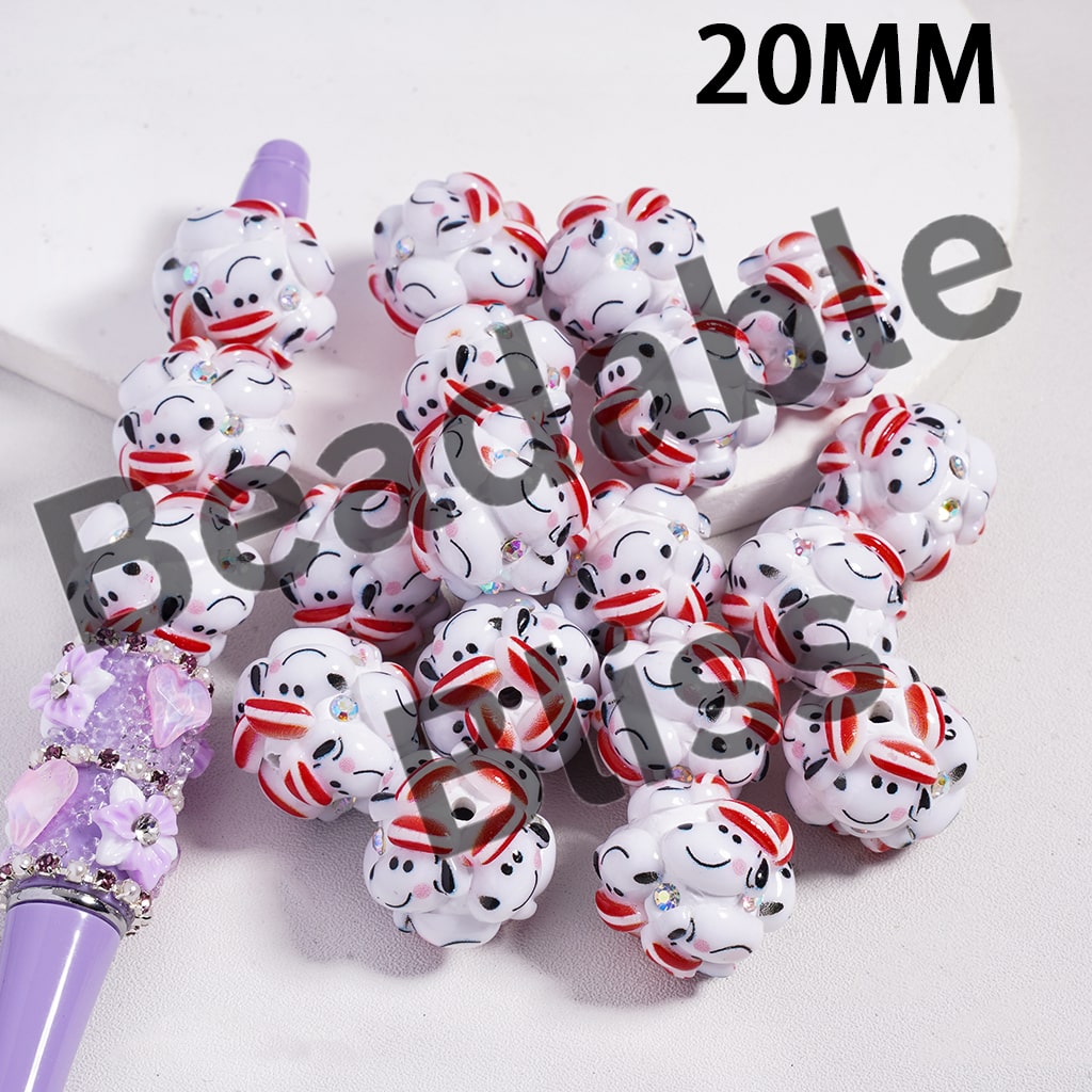 Clay Beads with Beagle Dog Wearing Red Hat and AB Rhinestones, 20MM