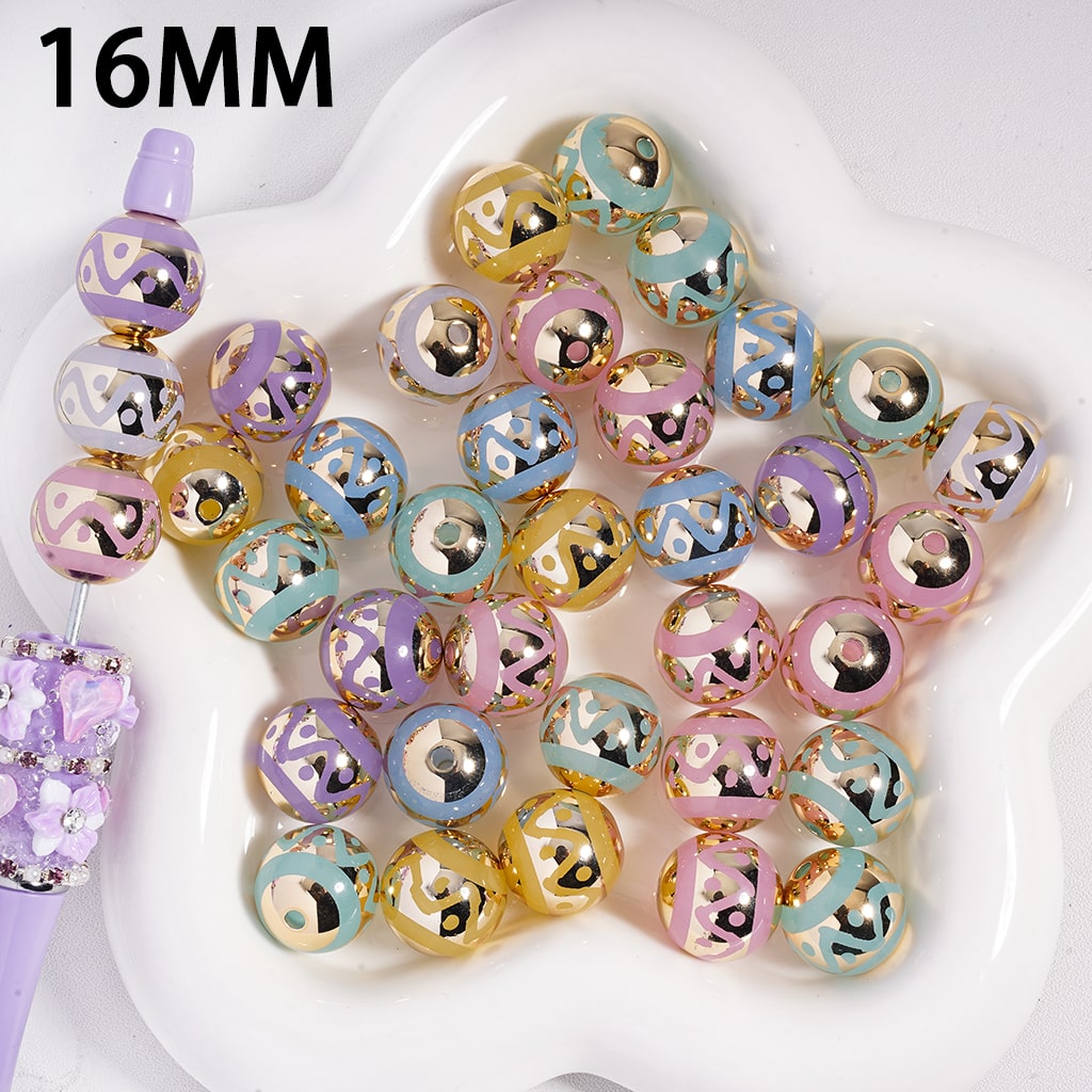 Acrylic Beads Stripes and Polka Dots Patterns in Various Colors, 16MM, Random Mix
