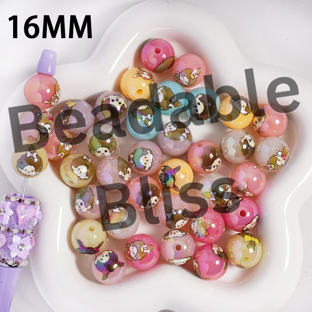 Acrylic Beads Cute Baby Monkey Doll Pattern in Jelly Color, Girl and Boy, 16MM, Random Mix
