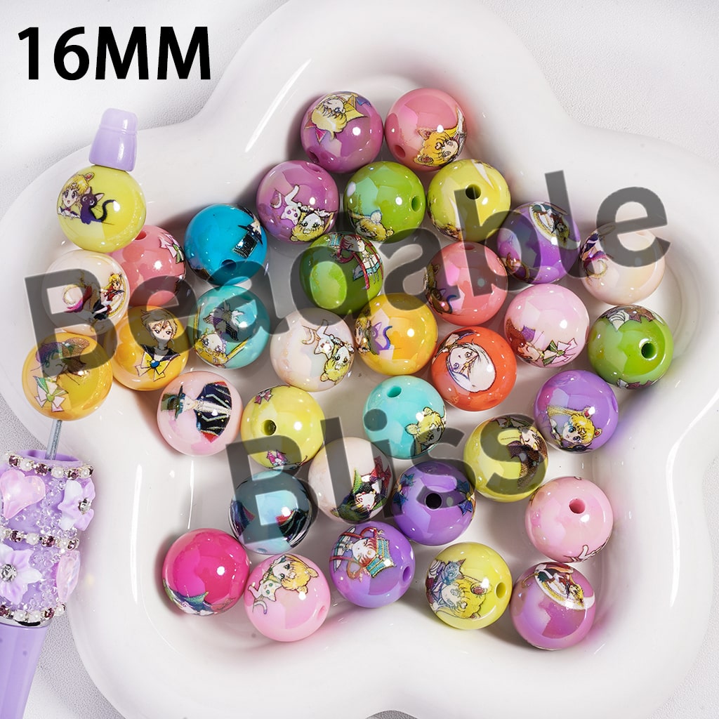 Acrylic Beads Magical Girl Character Series, 16MM, Multi-Color, Random Mix