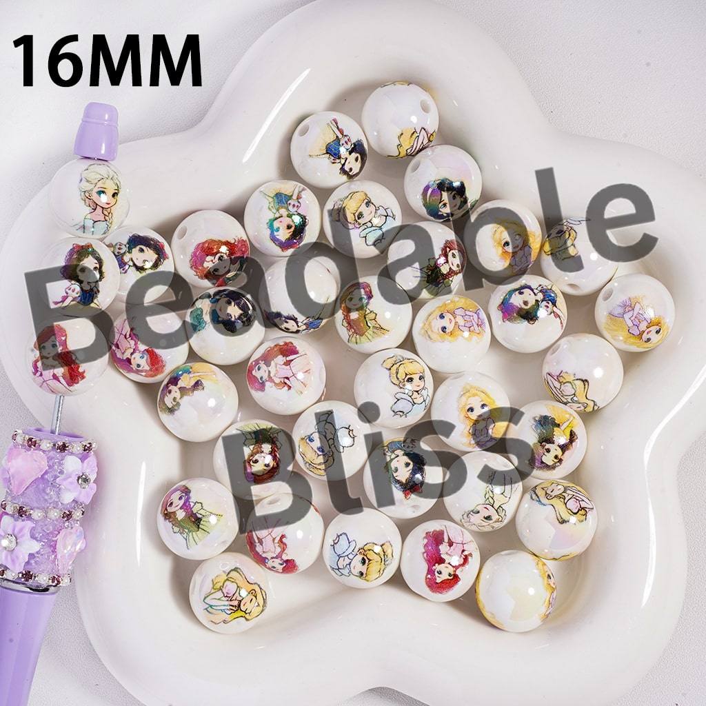 Acrylic Beads UV Coating Beautiful Princess Series, 16MM, Random Mix