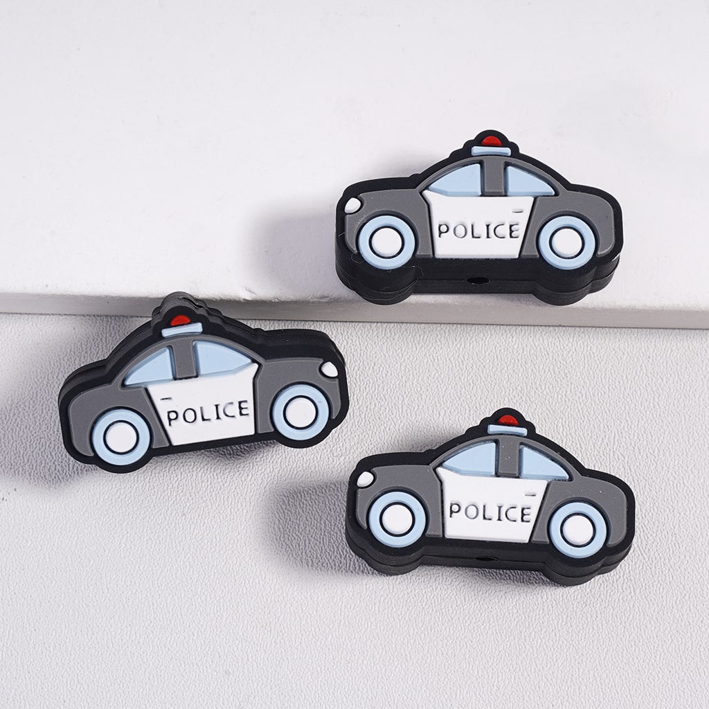 Silicone Focal Beads Mini Police Car in Black and White