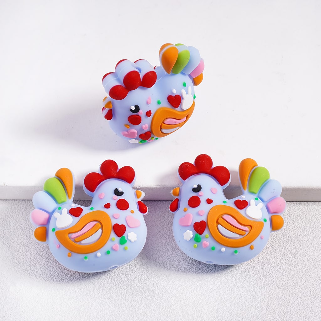 Silicone Focal Beads 3D Rabbit and Rooster Easter Series