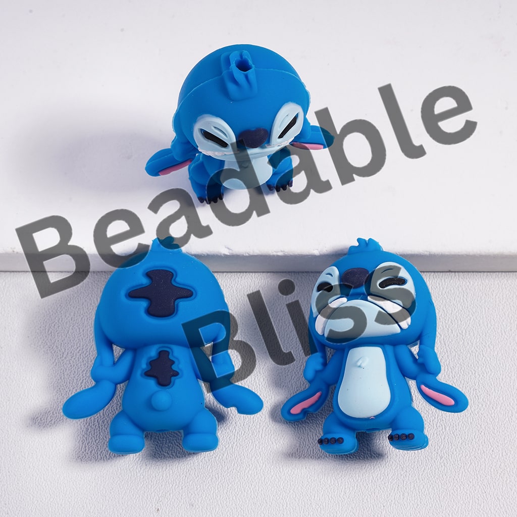 Silicone Focal Beads 3D Cute Blue Monster Character Series