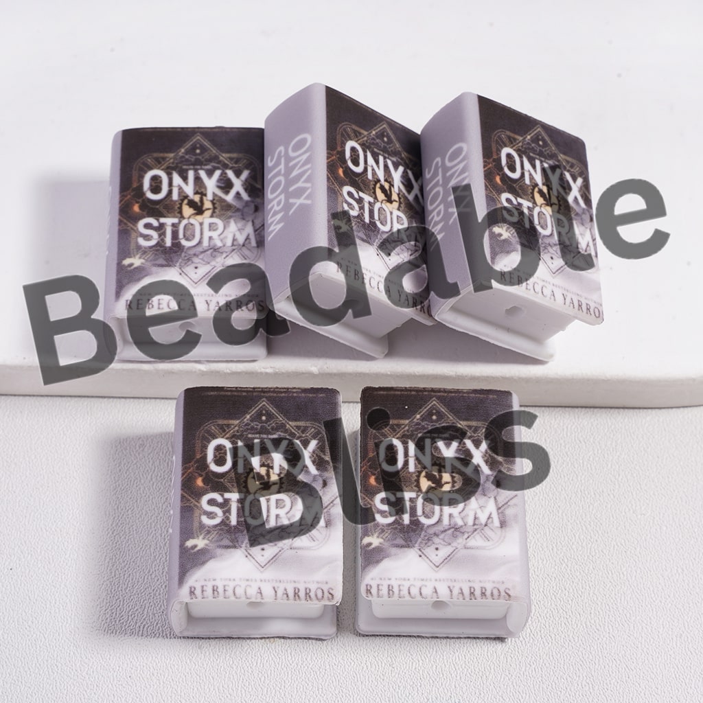Silicone Focal Beads 3D Mini Book Fantasy and Romance Series with Gray-White Ombre Color