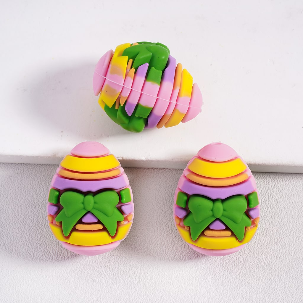 Silicone Focal Beads 3D Egg with Green Bowtie and Stripes in Various Colors Easter