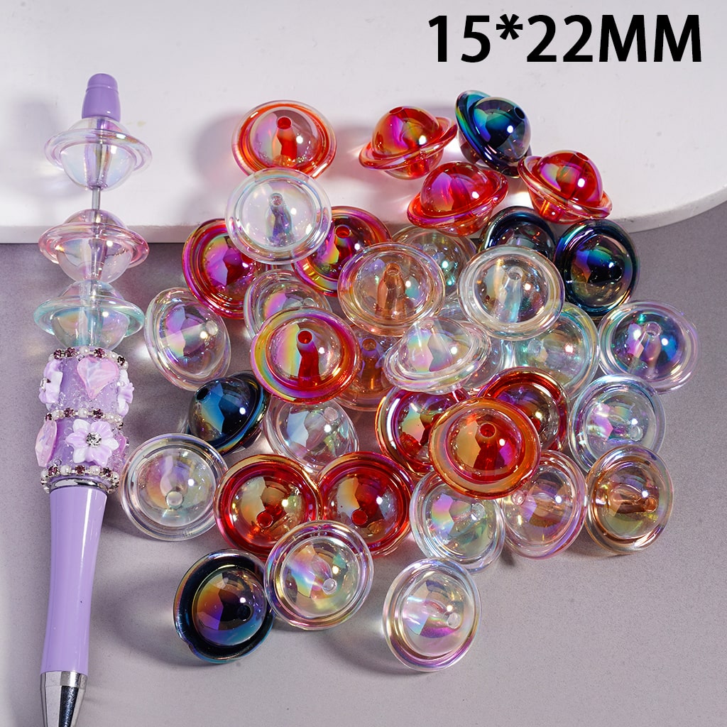 Acrylic Beads UV Coating Flying Saucer Series, 15*22MM, Transparent, Multi-Color, Random Mix