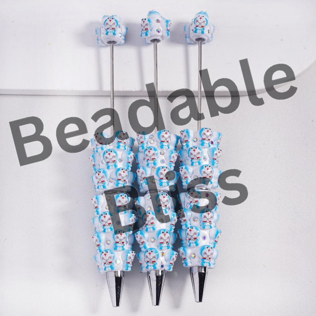 Beadable Clay Pens Cute Robot Cat Character Puts Paws Together, AB Rhinestones