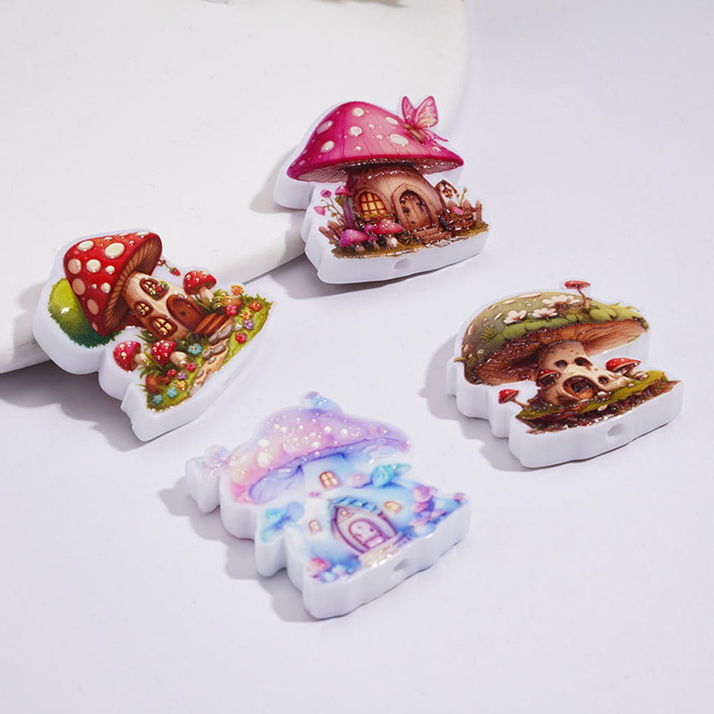 Dreamy Mushroom House Series Acrylic Beads, Random Mix