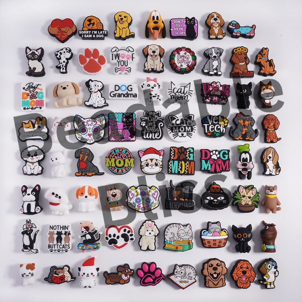 Cute Dog Puppy Cat Kitten Paw Prints Series Silicone Focal Beads, Random Mix