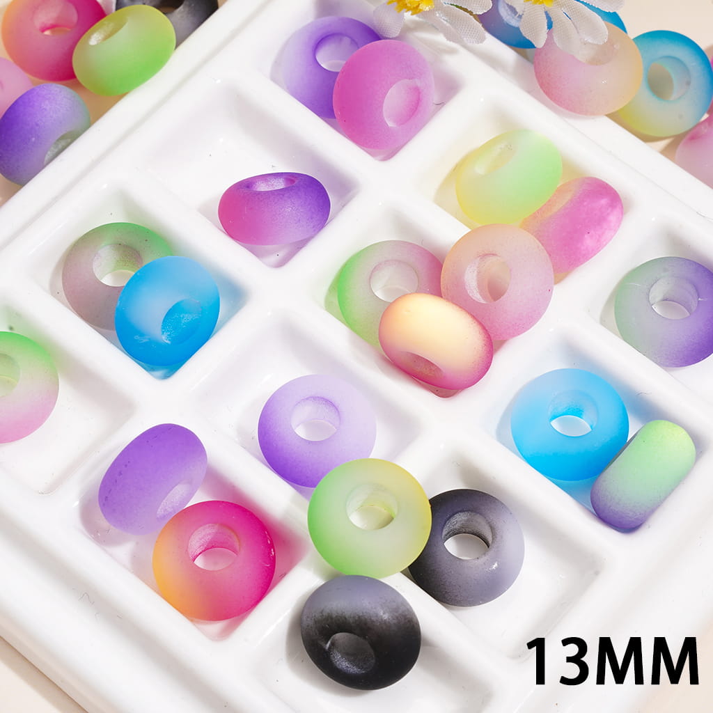 Frosted Abacus Acrylic Beads w Two-Tone Cat Eye Effect, Large Hole, 13MM, Multi-Color (The Hole Diameter is Around 6.5MM)
