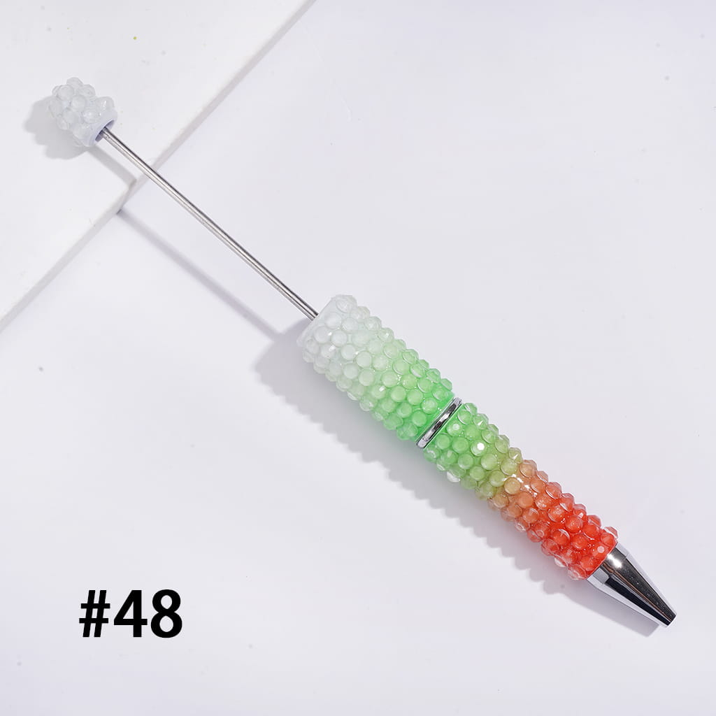 Beadable Pens w Luminous Ombre Colors, Clear Rhinestones Covering, Multi-Color