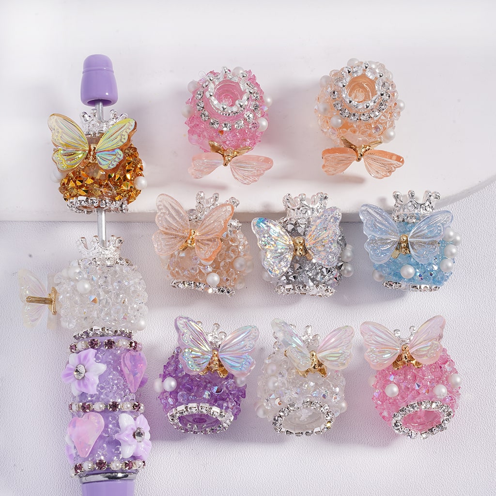 Collection of decorative butterfly-shaped hair accessories on a white background